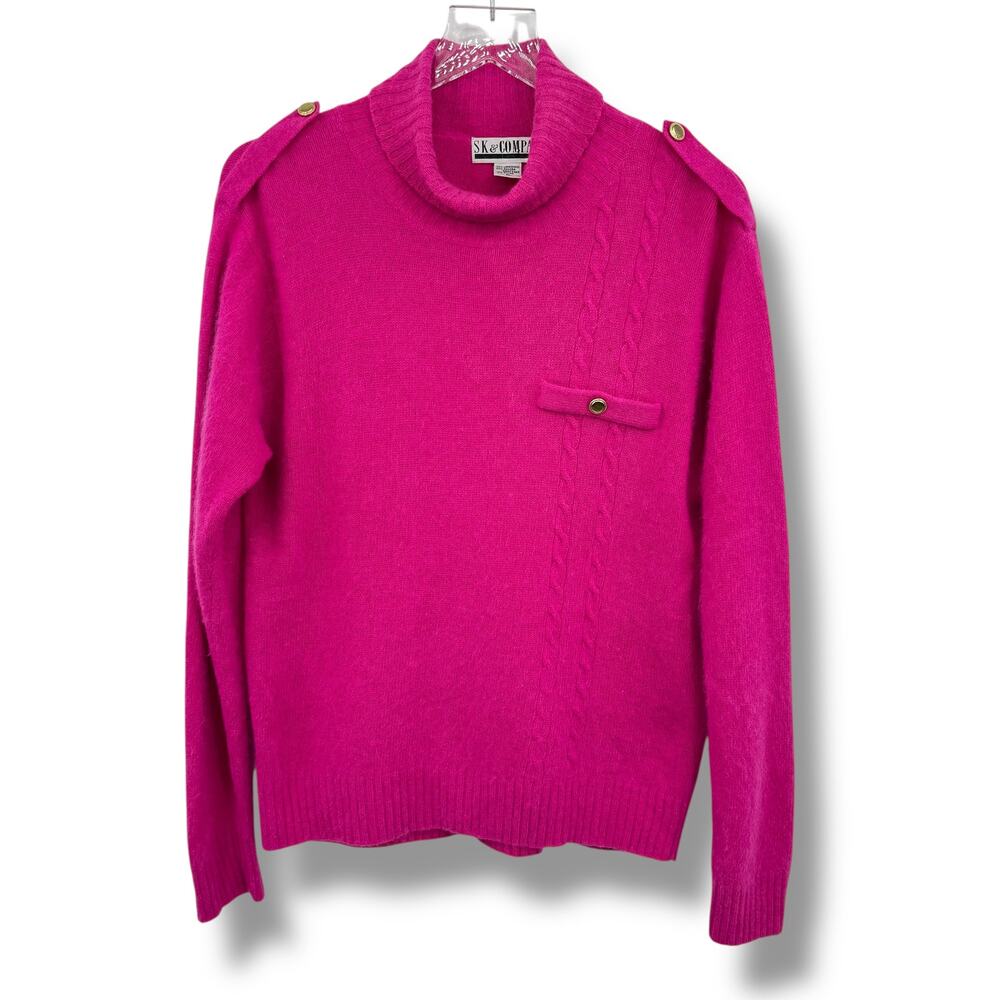 VTG Sk & Company sweater L lambswool angora blend mock neck pullover cable knit